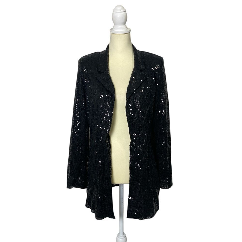 Cupshe Starlight Sequin Open-Front Black Blazer Women's Size Medium